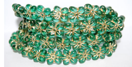Flower Pressed Glass Beads, Transparent Aqua 54202 (60210 54202), Glass, Czech Republic