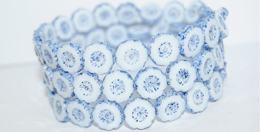 Table Cut Round Beads Hawaii Flowers, White Kb3 (2010 Kb3), Glass, Czech Republic