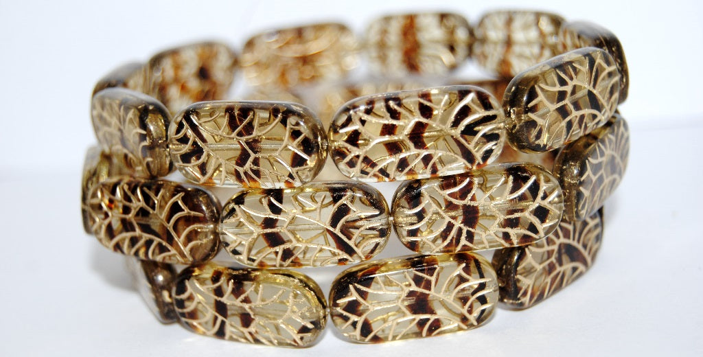 Rectangle With Ornament Pressed Glass Beads, (18016 54202), Glass, Czech Republic