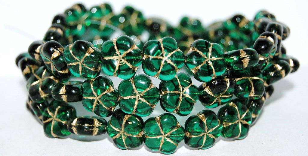 5-Petal Flower Pressed Glass Beads, Transparent Green Emerald 54202 (50720 54202), Glass, Czech Republic