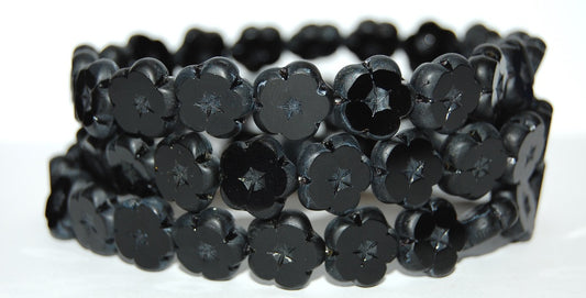 Table Cut Flower Beads, Black Matte (23980 M), Glass, Czech Republic