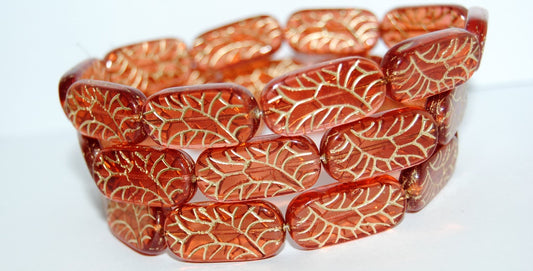 Rectangle With Ornament Pressed Glass Beads, Transparent Pink 54202 (70100 54202), Glass, Czech Republic