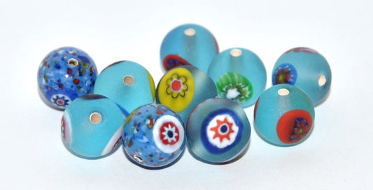 Czech Glass Hand Made Round Lampwork Beads With Flower, (I), Glass, Czech Republic