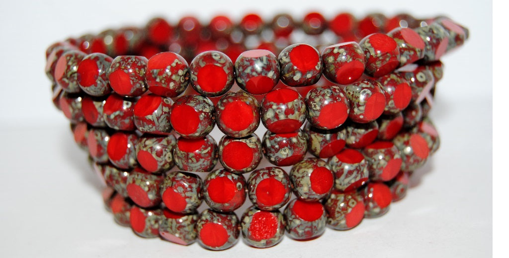 3-Cut Round Beads, Opaque Red 43400 (93200 43400), Glass, Czech Republic