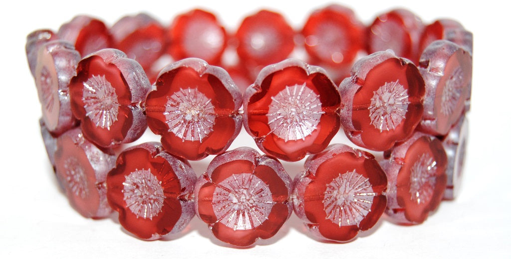 Table Cut Round Beads Hawaii Flowers, 6708 Luster Cream (6708 14401), Glass, Czech Republic