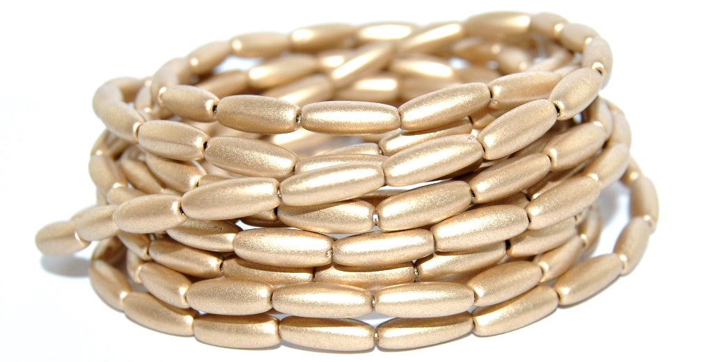 Olive Oval Pressed Glass Beads, Gold Colored (1710), Glass, Czech Republic