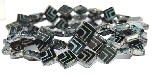 Table Cut Rhomb Beads With Lines, Black 43 46460 (23980 43 46460), Glass, Czech Republic