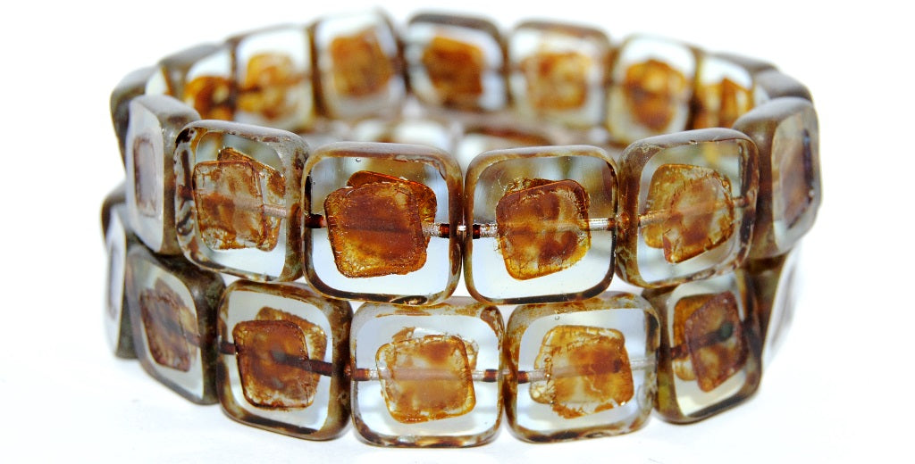 Table Cut Square Beads With Turned Square, 87301 Travertin (87301 86800), Glass, Czech Republic