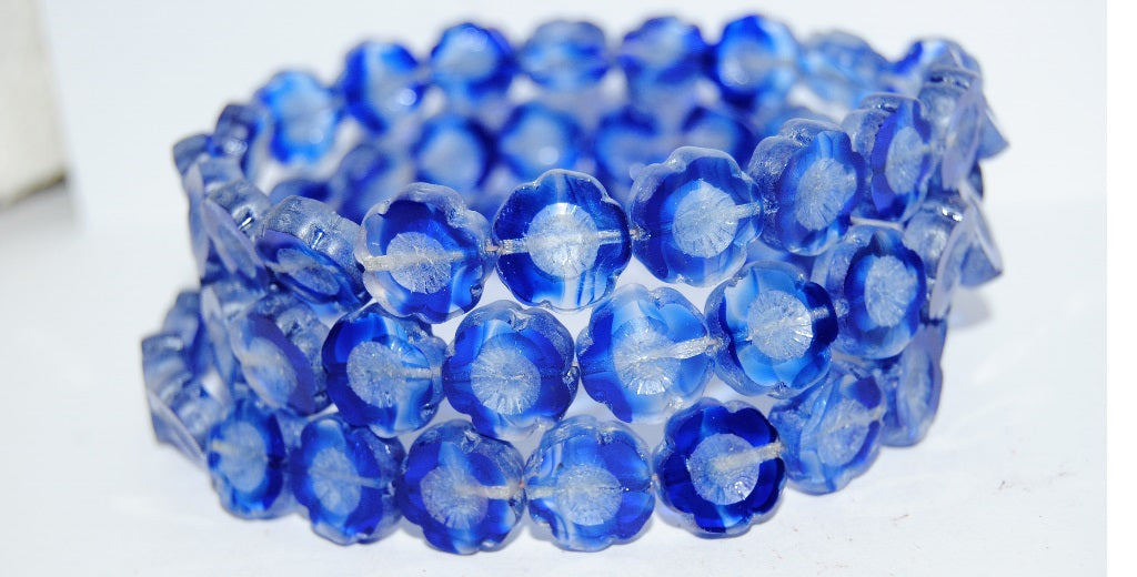 Table Cut Round Beads Hawaii Flowers, 3001006 Luster Cream (3001006 14401), Glass, Czech Republic