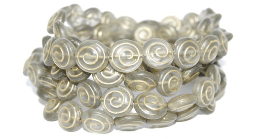 Round Flat Snail Pressed Glass Beads, Gray 54202Mat (40010 54202Mat), Glass, Czech Republic