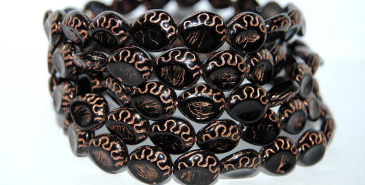 Tear Oval Pressed Glass Beads, Black 54200 (23980 54200), Glass, Czech Republic
