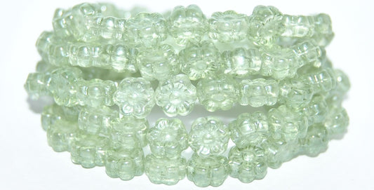 Hawaii Flower Pressed Glass Beads, Crystal Luster Green Full Coated (30 14457), Glass, Czech Republic