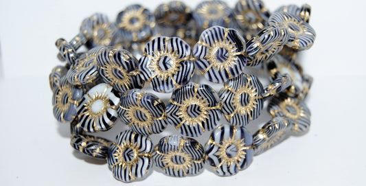 Round Flat Flower Pressed Glass Beads, (8932 54202), Glass, Czech Republic