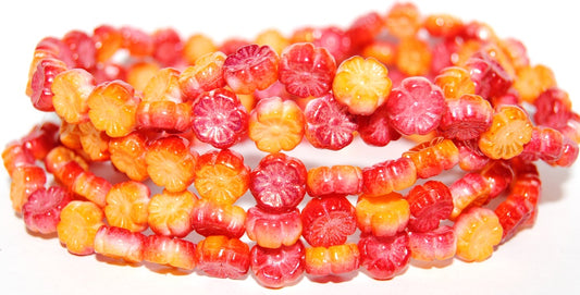 Hawaii Flower Pressed Glass Beads, Chalk White 48109 (3000 48109), Glass, Czech Republic