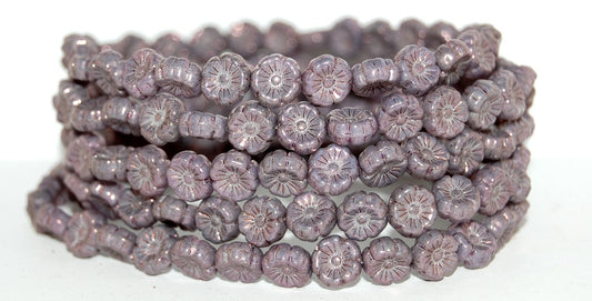 Hawaii Flower Pressed Glass Beads, Purple (15726), Glass, Czech Republic