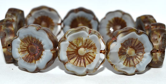 Table Cut Round Beads Hawaii Flowers, 46020 Travertin (46020 86800), Glass, Czech Republic