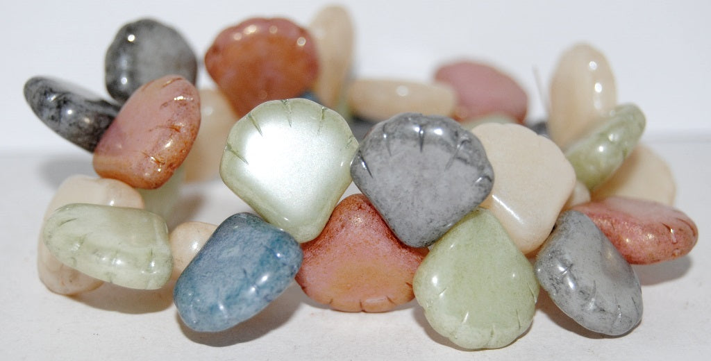 Scallop Seashell Pressed Glass Beads, Mixed Colors Color (Mix Color), Glass, Czech Republic