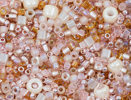 TOHO mix - small Rocailles, Seed Beads and Bugles, Japan, MIX Beige Pearl (like 3213 - Bara-Rose)