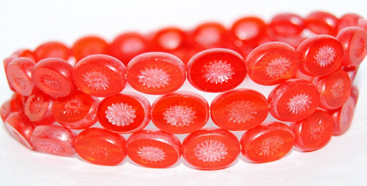 Table Cut Oval Beads Kiwi, Transparent Red Luster Cream (90060 14401), Glass, Czech Republic