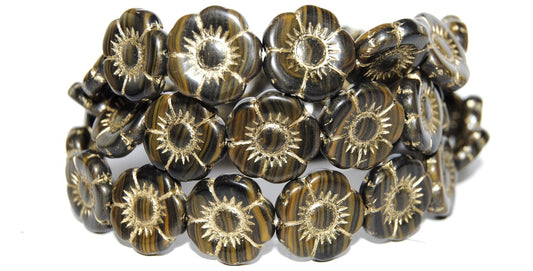 Round Flat Flower Pressed Glass Beads, (85012 54202), Glass, Czech Republic