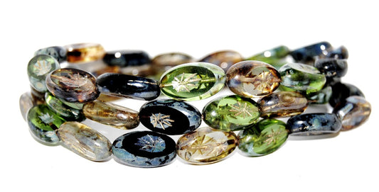 Table Cut Oval Beads With Rays, Autumn Mixed Colors 4354202 (Autumn Mix 4354202), Glass, Czech Republic