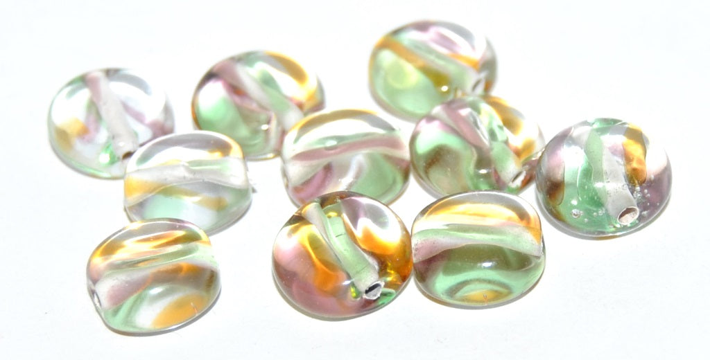 Flat Round Coin Lampwork Glass Handmade Beads, (A), Glass, Czech Republic