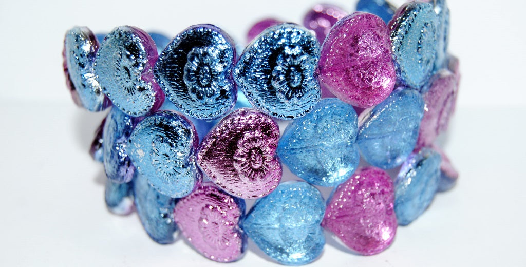 Heart With Flower Pressed Glass Beads, 48202 (48202), Glass, Czech Republic