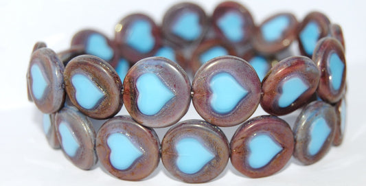 Table Cut Round Beads With Heart, 37713 Luster Red Full Coated (37713 14495), Glass, Czech Republic