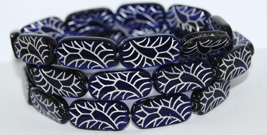 Rectangle With Ornament Pressed Glass Beads, Transparent Aqua 54201 (60080 54201), Glass, Czech Republic