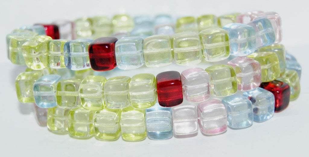 Cube Pressed Glass Beads, Color Mixed Colors (Color Mix), Glass, Czech Republic