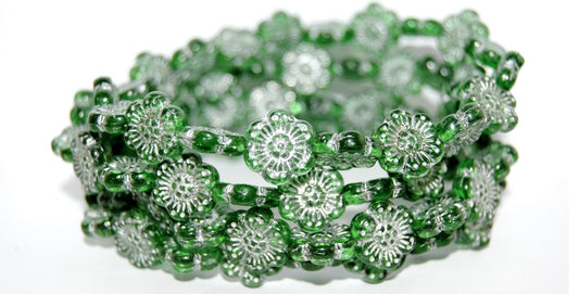 Flower Pressed Glass Beads, Transparent Green 54201 (50130 54201), Glass, Czech Republic