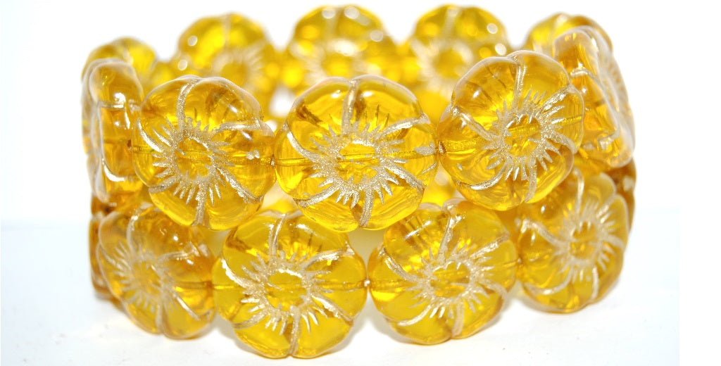 6-Petal Flower Pressed Glass Beads, Transparent Yellow 54202 (80020 54202), Glass, Czech Republic