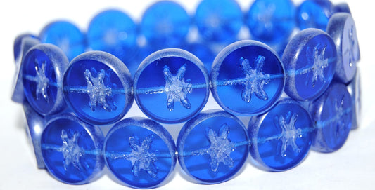 Table Cut Round Beads With Dragonfly, Transparent Blue Luster Cream (30060 14401), Glass, Czech Republic