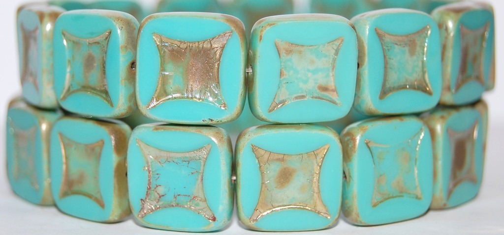 Table Cut Square Beads With Square, Turquoise 43400 (63130 43400), Glass, Czech Republic