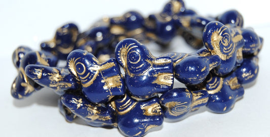 Elephant Animal Pressed Glass Beads, Opaque Blue 54202 (33070 54202), Glass, Czech Republic