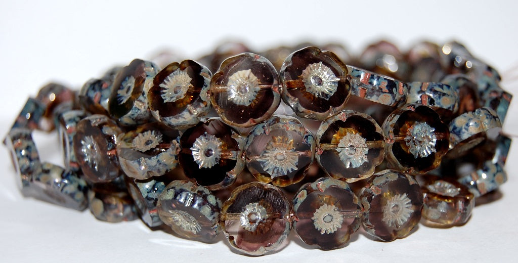 Table Cut Round Beads Hawaii Flowers, (20841 43400), Glass, Czech Republic