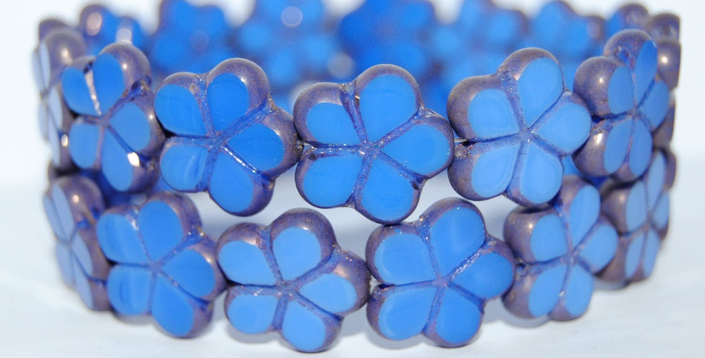 Table Cut Flower Beads, Opal Blue Bronze (31010 14415), Glass, Czech Republic