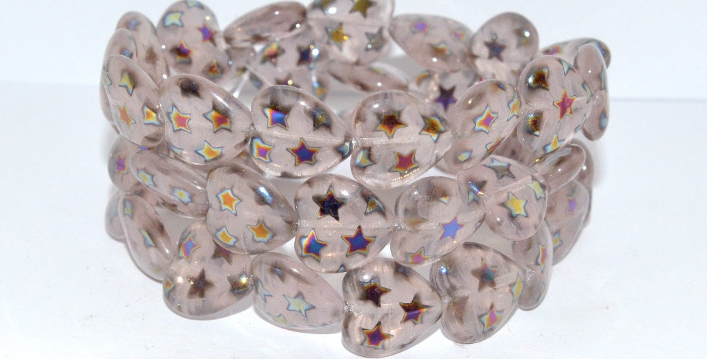 Heart Pressed Glass Beads, (8701 Stars 2Xside), Glass, Czech Republic