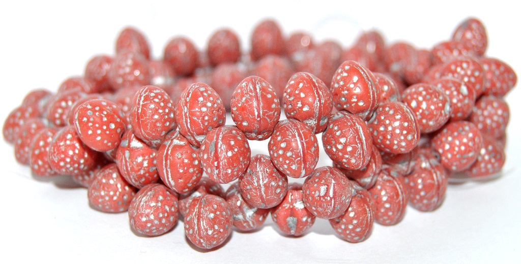 Strawberry Friut Pressed Glass Beads, Red 54201 S Mat (93400 54201 S Mat), Glass, Czech Republic