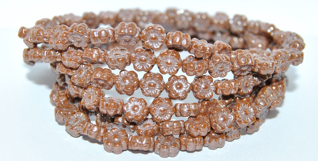 Hawaii Flower Pressed Glass Beads, Opaque Brown Hematite (13610 14400), Glass, Czech Republic