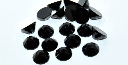 Cabochons Round Faceted Flat Back, (Jet), Glass, Czech Republic