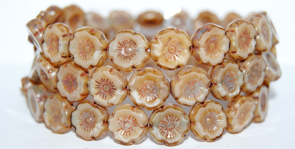 Table Cut Round Beads Hawaii Flowers, (16017 43400), Glass, Czech Republic