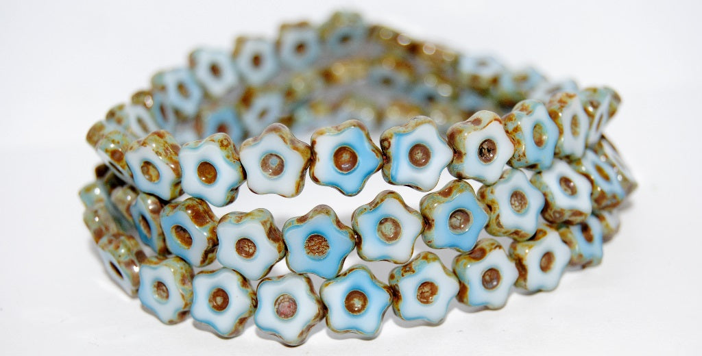 Table Cut Flower Beads With Dot, 7624 Travertin (7624 86800), Glass, Czech Republic