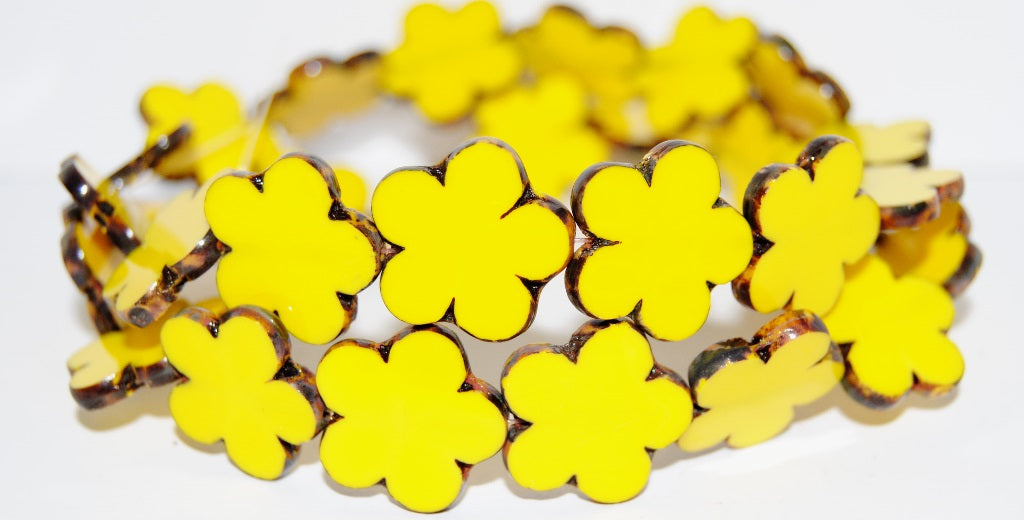 Table Cut Flower Beads, Yellow Travertin (83120 86800), Glass, Czech Republic