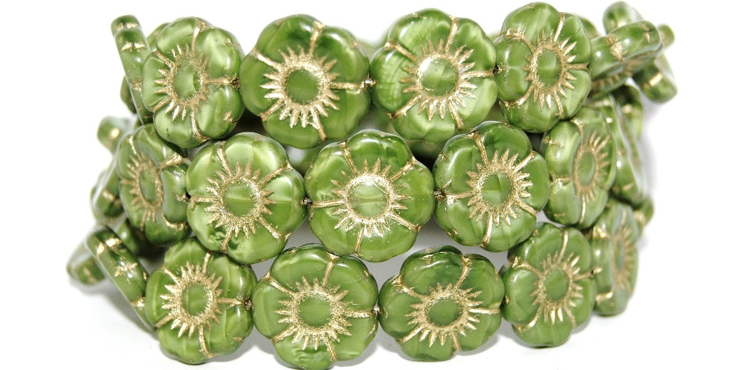Round Flat Flower Pressed Glass Beads, (56027 54202), Glass, Czech Republic