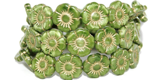 Round Flat Flower Pressed Glass Beads, (56027 54202), Glass, Czech Republic