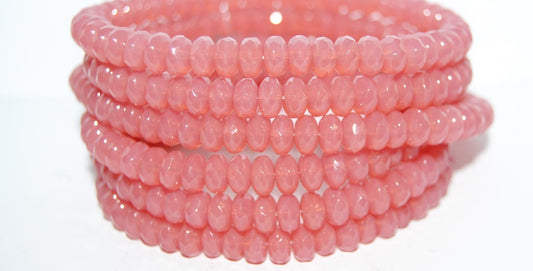 Faceted Special Cut Rondelle Fire Polished Beads, Opal Pink (71010), Glass, Czech Republic