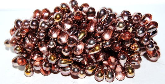 Pear Drop Pressed Glass Beads, Transparent Pink 27101 (70110 27101), Glass, Czech Republic