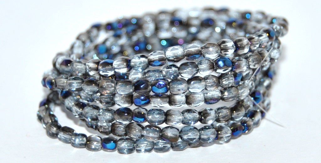 Fire Polished Faceted Glass Beads Round, Transparent Blue Azuro (30030 Azuro), Glass, Czech Republic