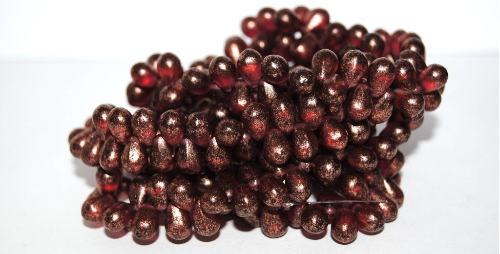 Pear Drop Pressed Glass Beads, Transparent Red 54200 (70350 54200), Glass, Czech Republic